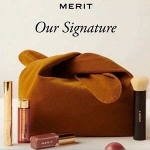 Merit The Signature Minimalist Tie Makeup Bag Brown Corduroy Clutch Boho NWT